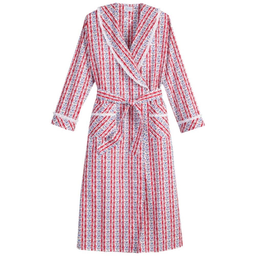 Lanz Of Salzburg Red Blue Hearts Lanz Tyrolean 100% Cotton 52" Long Wrap Robe M